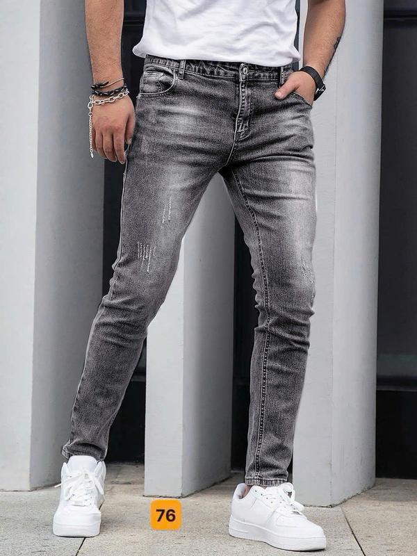 Quần jean nam màu xám kiểu xước chất denim co dãn thoải mái thoáng mát M76 Menswear Có Túi Pants