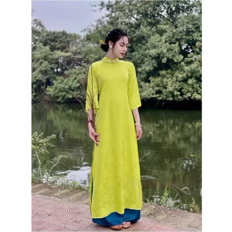 Product Introduction of Áo dài cách tân Bích Lý dáng suông gấm cổ trụ tay lỡ, mặc cưới hỏi, đi tiệc, đi chụp ảnh - Áo Dài Huyền Anh 28