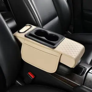 Armrest Mobil Universal Konsol Tengah Bahan Kulit Nyaman dengan Tempat Gelas & Penyimpanan Multifungsi Pengurang Lelah
