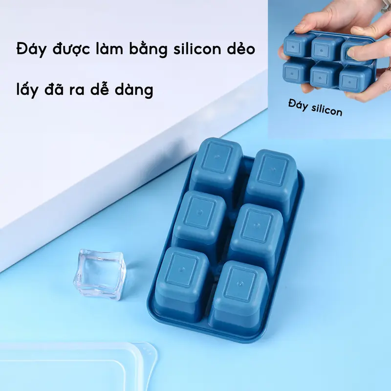 Combo 5 Khay Đá Silicon Có Nắp Đậy Banihouse Khuôn Làm Đá Viên Silicon Chống Mùi Tiện Lợi An Toàn Sức Khoẻ 3
