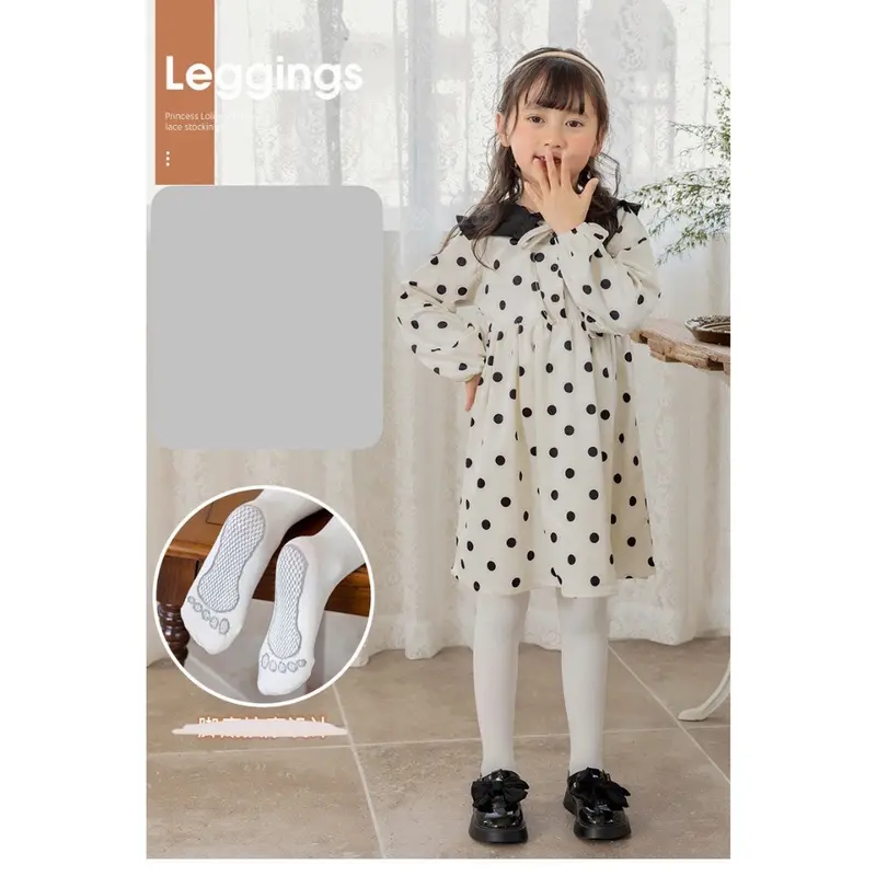 Quần tất len lót nỉ ấm liền bàn cho bé gái màu trơn thun gân tăm 5