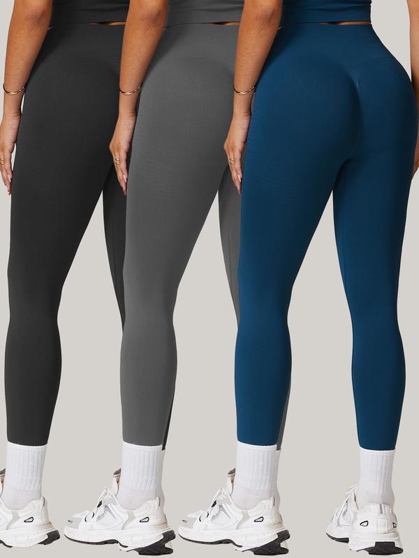 Women's Solid High Waist Seamless Sports Skinny Pants, Sporty Comfy Breathable Leggings for Yoga Gym Workout, Ladies Sportswear for All Seasons 1