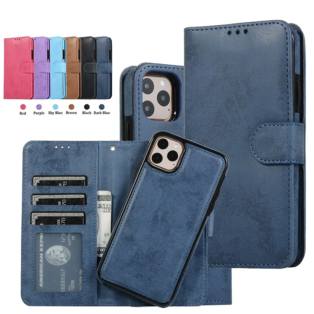 Luxury Leather Removable Flip Wallet Card Case for IPhone 13 14 15 Pro Max 12 Mini 11 XS XR X 8 7 Plus SE 2022 Phone Bag Cover