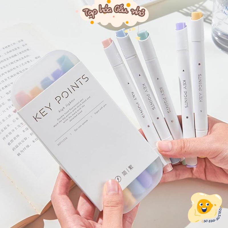 Set 5 bút highlighter KEY POINT màu pastel  2 đầu [Taphoagaunho]