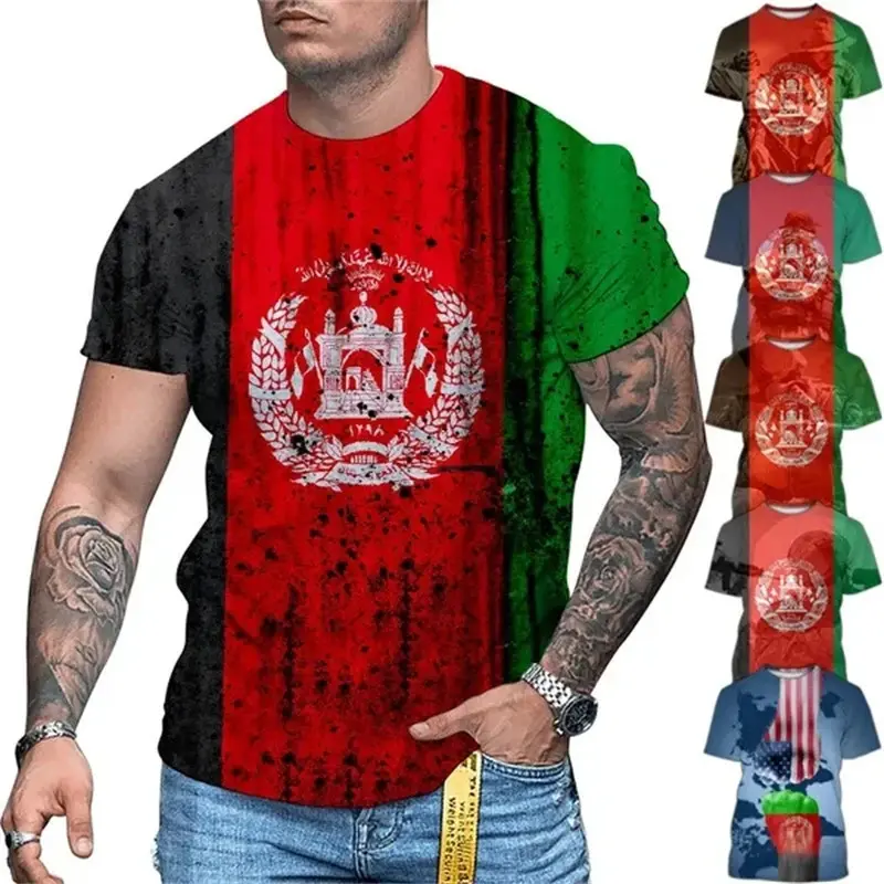Kemeja-T Percetakan 3D Bendera Afghanistan, Gaya Baharu Musim Panas 2025, Pakaian Lelaki dan Wanita, Leher O, Atasan Lengan Pendek, Baju T Streetwear Tee