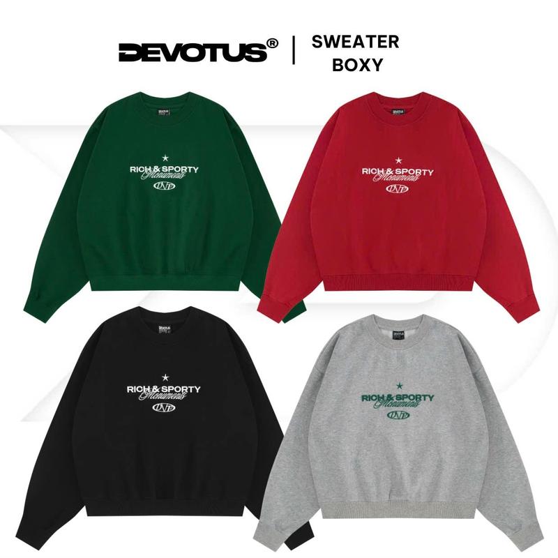 Áo Sweater form BOXY Local Brand Unisex Devotus Nỉ cào bông Cotton 350gsm - Rich Thêu nổi 3D Tay Dài Menswear Nam Nữ