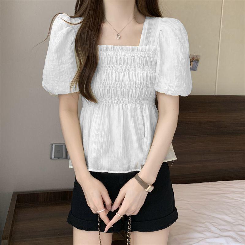Product Introduction of Áo Voan, Cổ Vuông Phong Cách Pháp, ngắn Tay, Hàng Mới Về Mùa Hè 2025, Tay Phồng Duyên Dáng Áo Ngắn, Áo Cánh Dáng Rộng Vừa Vặn, Dành Cho Nữ 31