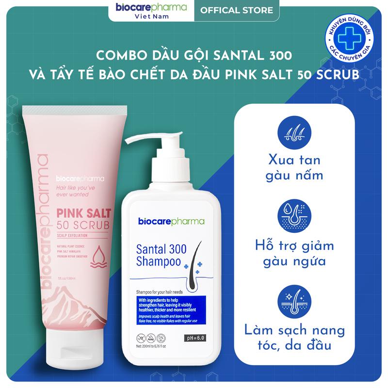 COMBO GỘI TẨY TẾ BÀO CHẾT SANTAL 300 hỗ trợ gàu nấm ngứa Biocarepharma