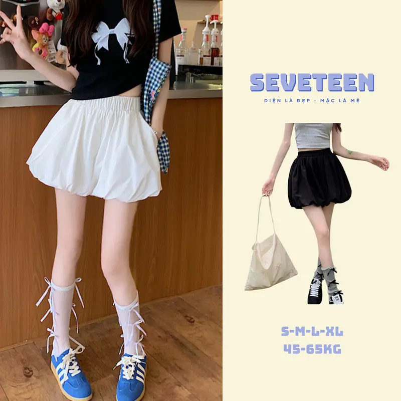 Quần đùi nữ bí phồng, Quần Short nữ dáng bí chất voan đẹp mềm mặc xinh - Seventeen 0