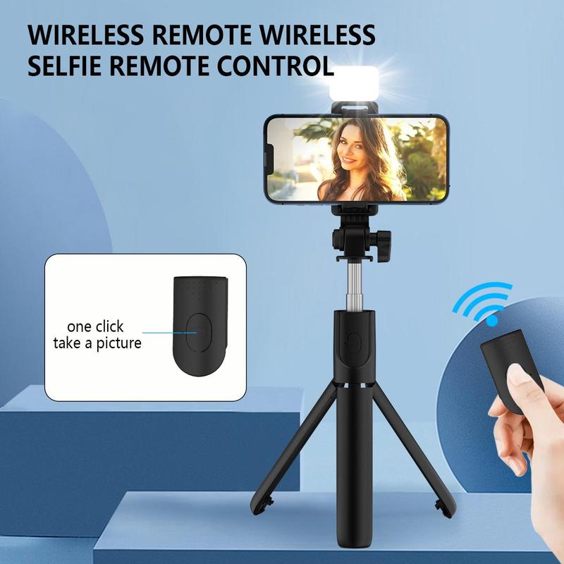 Product Introduction of Portable Selfie Stick Tripod, 1 Count Handheld Selfie Stick with Fill Light, 360 Degree Rotatable Phone Tripod, Universal Phone Accessories for Live Streaming, Phone Camera Stabilizer, Vlogging 6