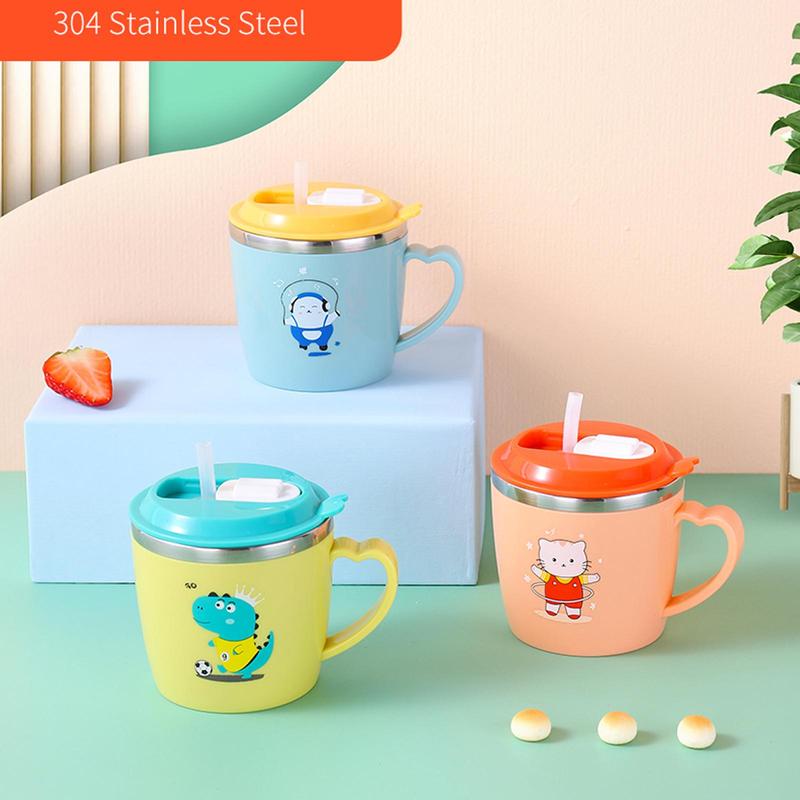 Product Introduction of Cute Cartoon Animal Pattern Stainless Steel Mug, 1 Count 250ml Drinking Cup with Straw, Household Water Cup for Home School Outdoor, Household Kitchen Products 7
