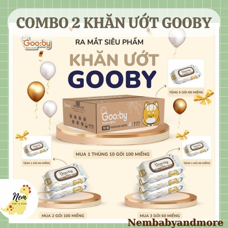 [Tặng 1 bịch 60 miếng]Combo 2 bịch khăn ướt Gooby 100 miếng không cồn an toàn cho làn da trẻ nhỏ Cho Bé