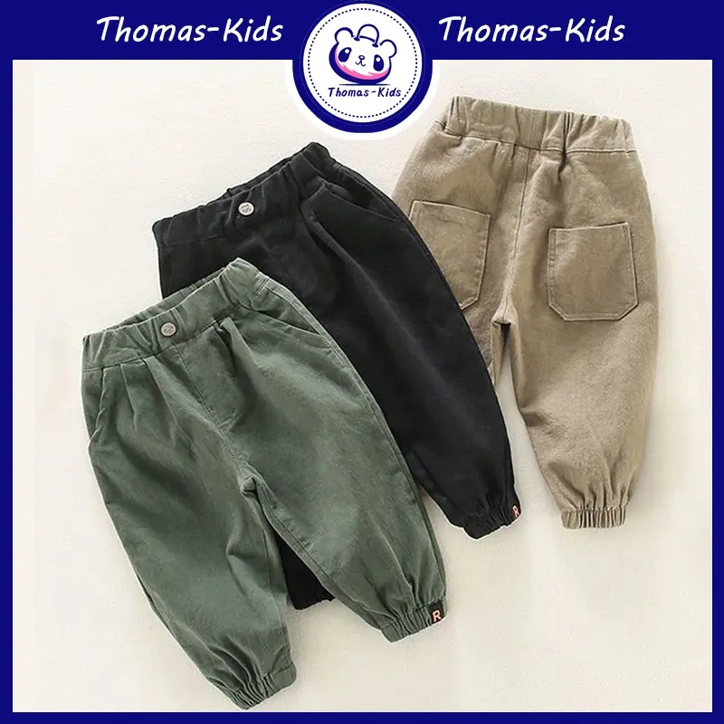 Quần Dài Trẻ Em, Chất Liệu Cotton, Quần Thường Ngày Túi Hộp, Màu Tối, Thời Trang Hàn Quốc, Quần Yếm Mùa Xuân Thu, Dành Cho Bé Trai, Thích Hợp Cho Bé 1-8 Tuổi, [THOMAS KIDS]