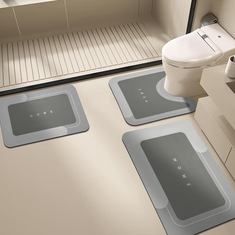 Product Introduction of Bathroom Mat, 3 Counts/set Non-slip Toilet U-shape & Rectangle Bathroom Mat, Soft Absorbent Bath Mat, Bathroom Accessories, Home Decor, Restroom Bathroom Supplies 7