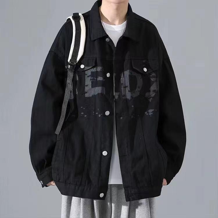 Áo Khoác Denim, Thương Hiệu Thời Trang Đường Phố Cao Cấp Của Nam Giới, Phong Cách Mùa Xuân Và Mùa Thu, Chất Liệu Pu Shuai, Phong Cách Nhật Bản, Cỡ Lớn, Dáng Rộng Vừa Vặn, Thích Hợp Cho Thanh Thiếu Niên, Áo Khoác Thường Ngày Menswear Jacket 4