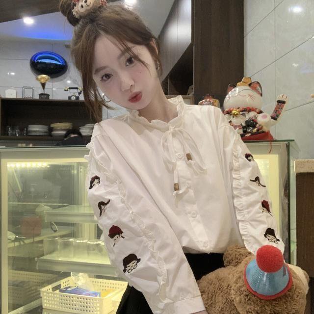 Product Introduction of Áo Sơ Mi Họa Tiết Hoạt Hình, Phong Cách Pháp, Tay Áo Dài Nhẹ Nhàng, Quần Áo Mùa Thu Cho Nữ, Bó Sát Và Bó Sát, Áo Chống Lão Hóa, Thời Trang, Thanh Lịch, Áo Sơ Mi Nhỏ Top Women 10
