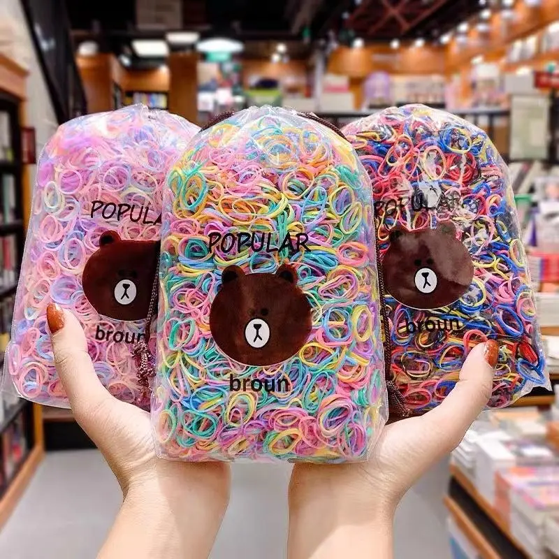 Dây Buộc Tóc Tay Cao Su Sanrio, 2000 Chiếc, Dây Buộc Tóc Cho Em Bé Và Trẻ Em, Dây Cao Su Đeo Buộc Tóc, Đen Và Nhiều Màu Sắc, Dùng Một Lần, Thích Hợp Cho Tóc Đuôi Ngựa, Phụ Kiện Tóc Nữ