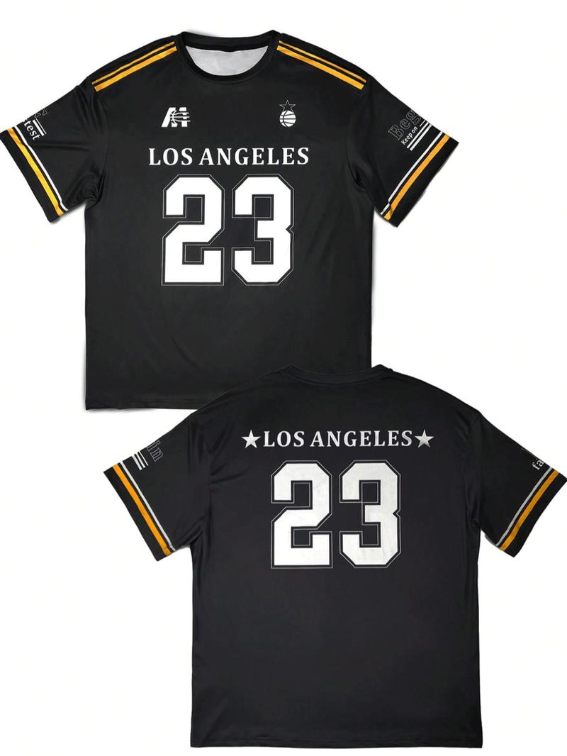 Product Introduction of Men's Los Angeles Number 22 Print Short Sleeve T-shirt, Casual Sporty Loose Letter Graphic Tee, Men's Summer Clothes for Daily Wear, Basketball Jersey 8