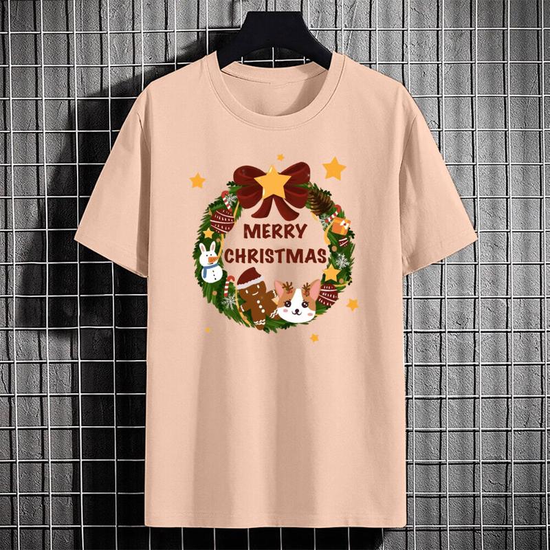 Product Introduction of Merry Christmas Design Pattern Family Short Sleeve Shirts Christmas Apricot Parent-child Clothes Xmas Kids Shirt 3