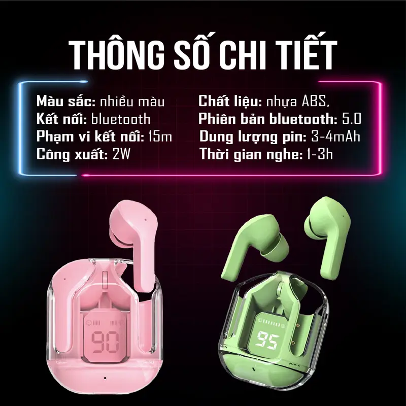 Tai nghe Bluetooth TMEJ,  Thiết kế nhỏ gọn thông minh, Kết nối cực nhanh - Có hỗ trợ báo dung lượng pin 1