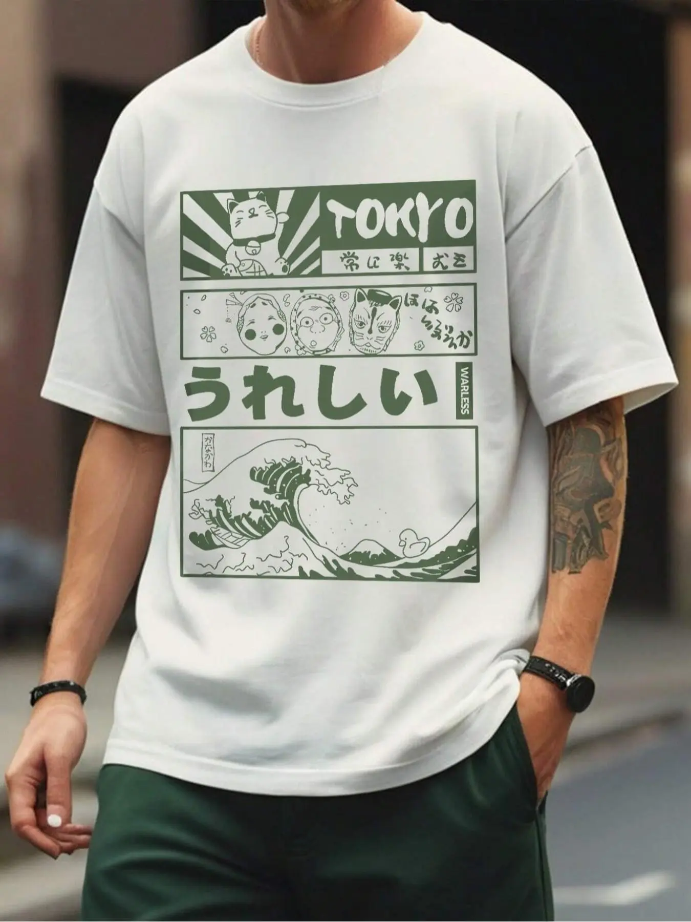 Unisex Men's Cartoon & Letter Print Drop Shoulder Tee, Regular Fit Street Fashion Soft Comfy Round Neck Half Sleeve T-Shirt for Daily Wear, Unisex Top for Summer