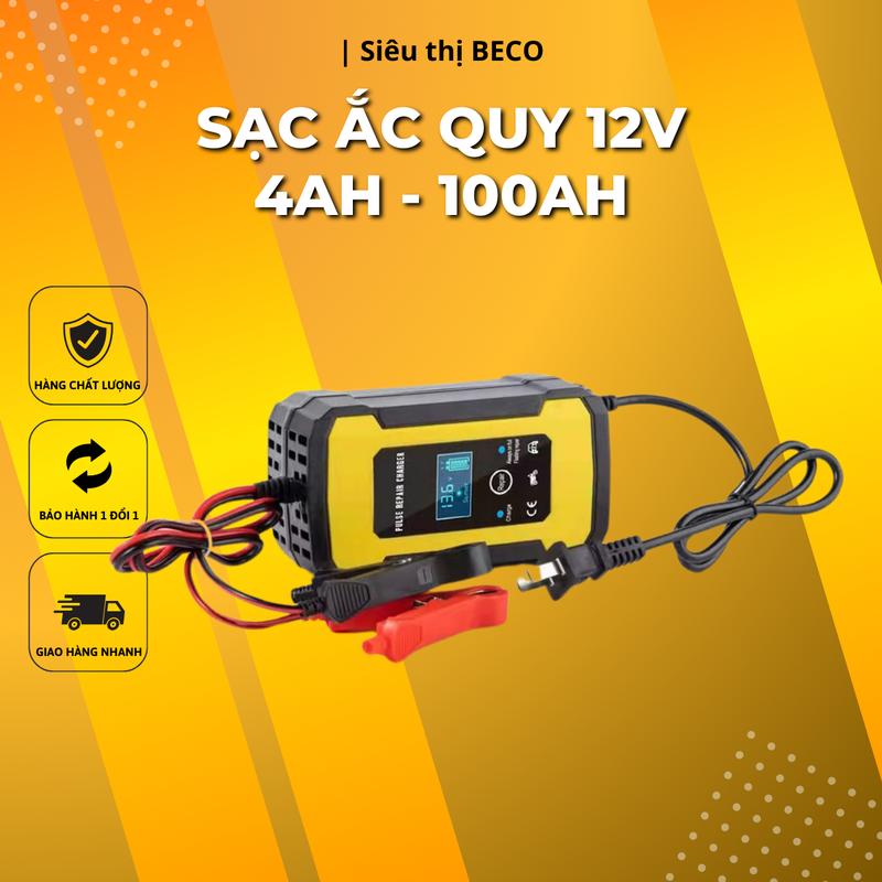 Bộ Sạc Ắc Quy Xe Máy, Ô Tô 12V 4AH – 100AH Có Chức Năng Báo Dung Lượng Nạp, Tự Ngắt Khi Đầy Điện, Khử Sunfat Bảo Dưỡng Bình