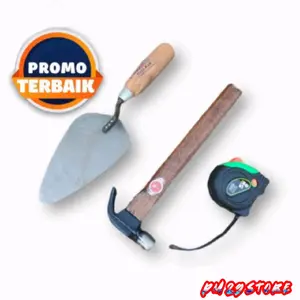 Alat tukang paling laris 3 pcs - skop cetok semen kecil - palu cap kambing - meteran 5meter