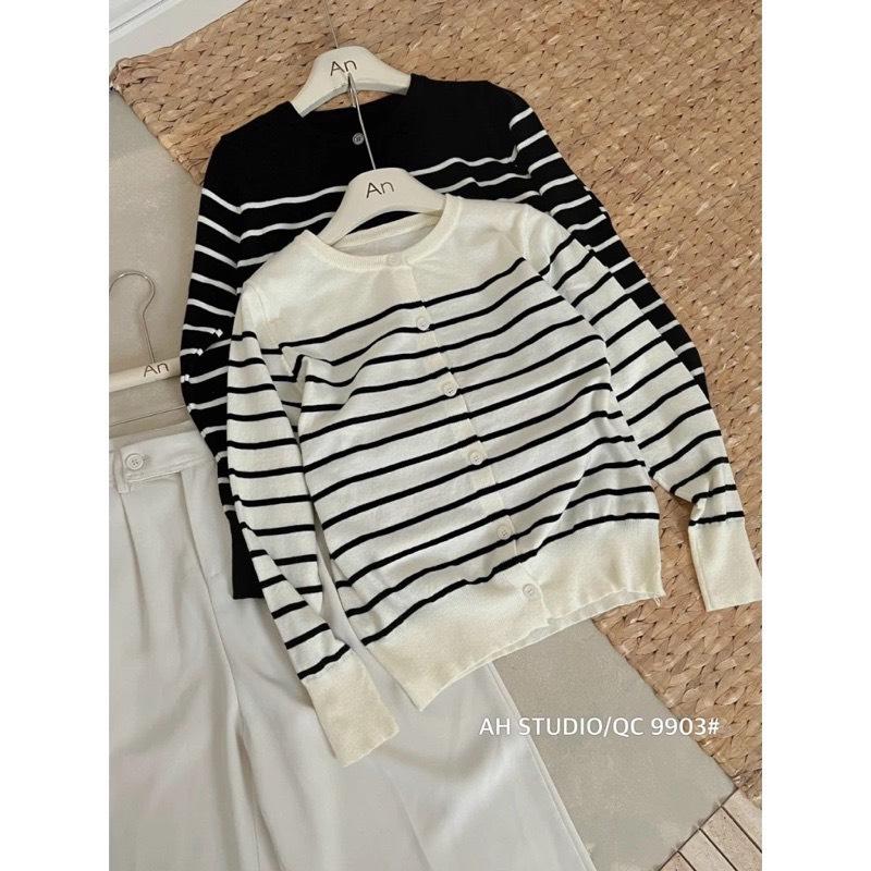 Áo Khoác Len  Kiểu Tay Dài Chất Lông Thỏ Cổ Tròn Phối Kẻ Sọc Ngang Siêu Xinh, Thiết Kế Đơn Giản Thanh Lịch Cho Chị Em Cam Closet Women Top Nữ