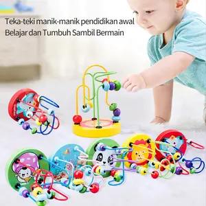 Bevavar Mini Round Beads Wire Maze game wooden toys mainan alur kawat kecil Bayi