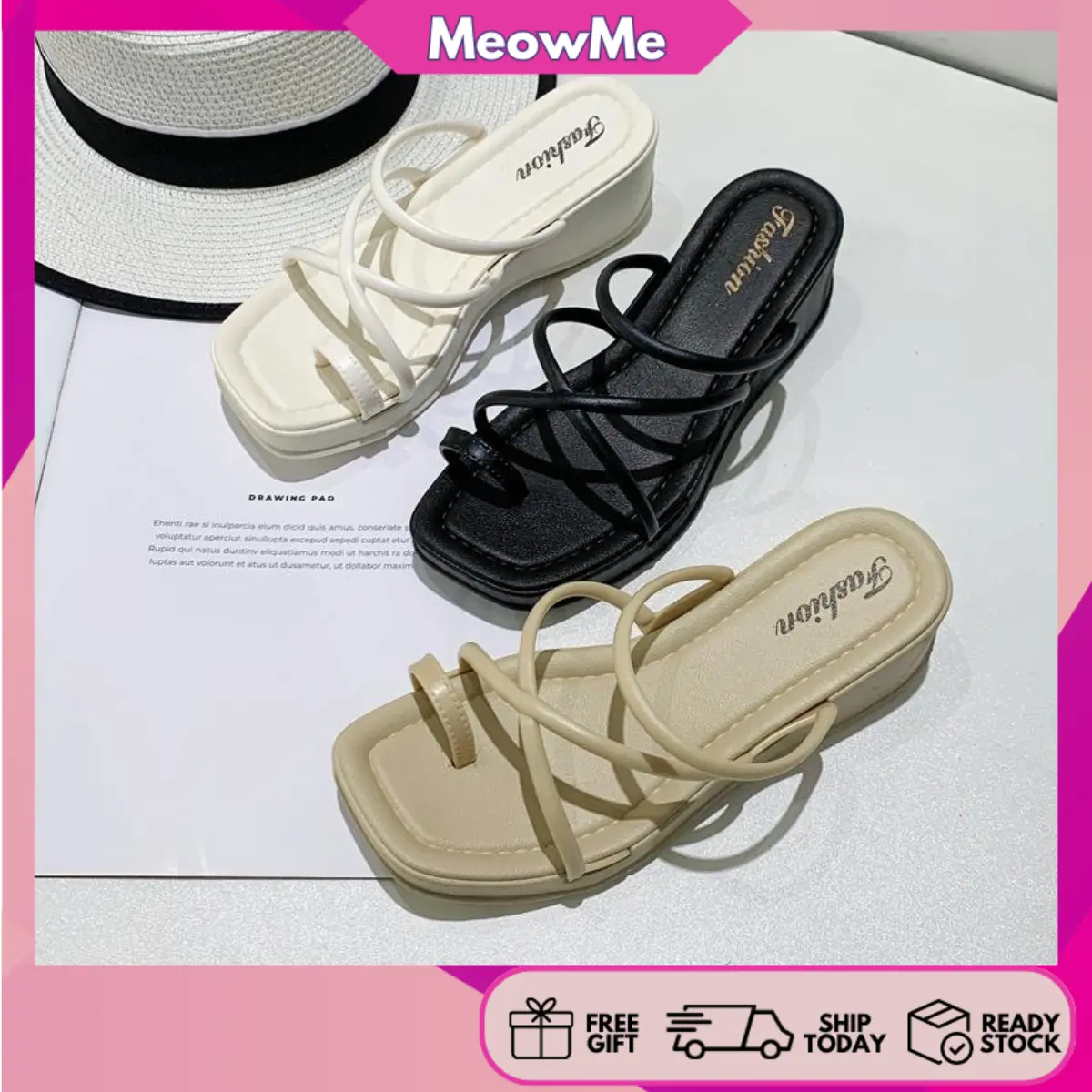 READY STOCK Thick Women's Sandal Kasut Wanita Casual Wedges Flip Flops M153