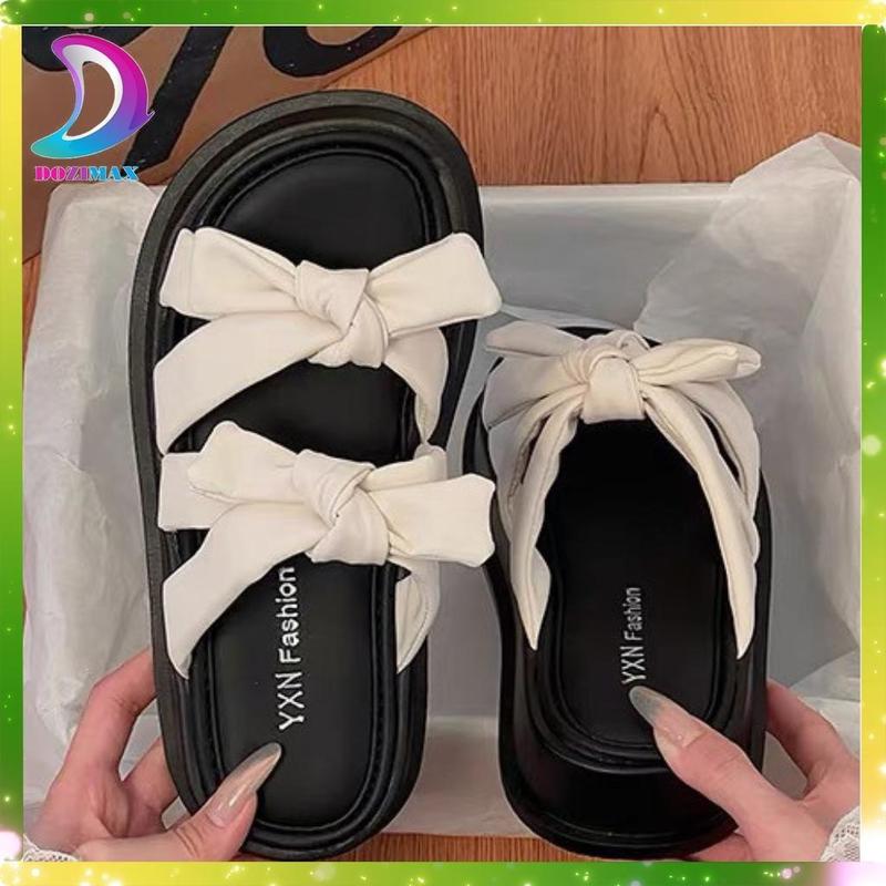 Dép nữ quai nơ siêu xinh chất da mềm đế cao su 4cm dễ làm sạch đi chơi đi biển siêu HOT DOZIMAX