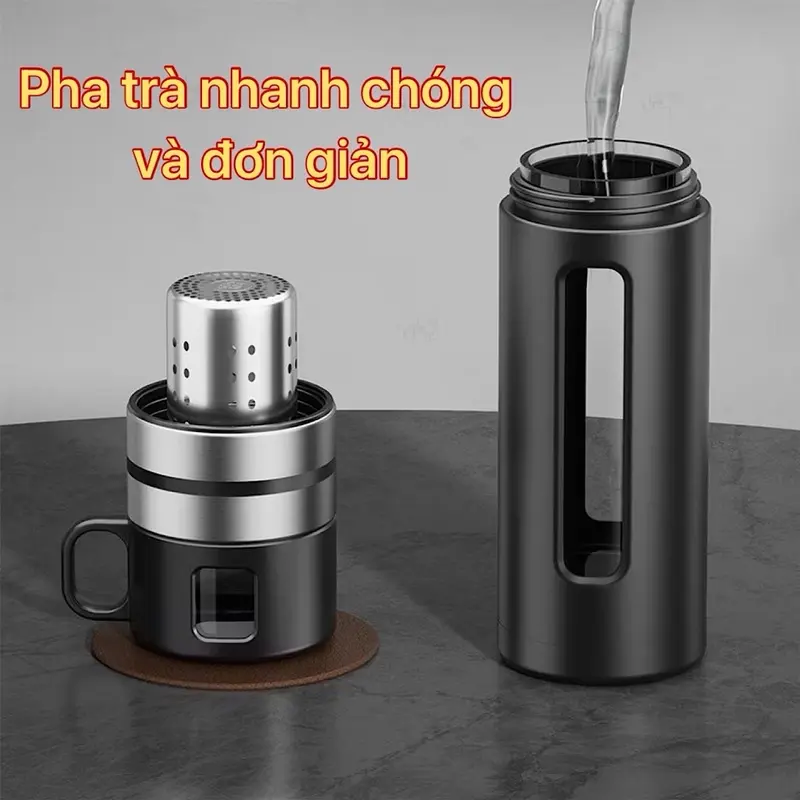 Bình Pha Trà Thủy Tinh 2 Lớp Cách Nhiệt Dung Tích 520ml Phiên Bản Nâng Cấp Có Lõi Lọc Trà Độc Lập Và Cốc Uống Có Quai Cầm Kèm Dây Treo Chắc Chắn 4