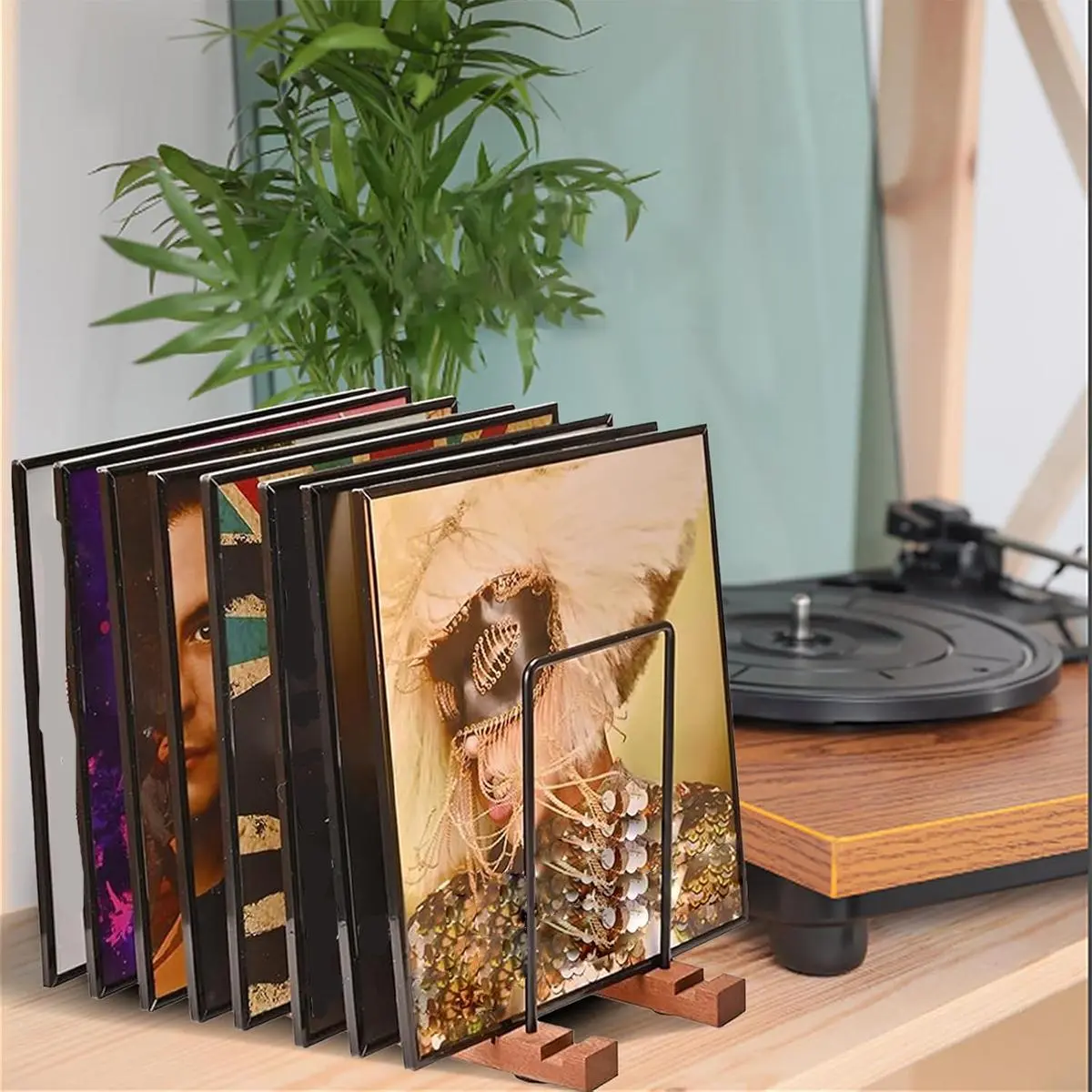 Record Holder Stand Tabletop Wooden Record Stand Vinyl Record Holder, Vinyl Storage, Album Storage Rack for Vinyl