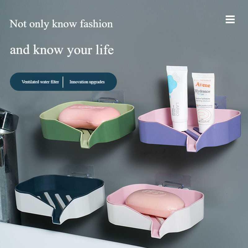 Double layered box perforated wall mounted water draining household bathroom soap non nail suction cup soap holder 1