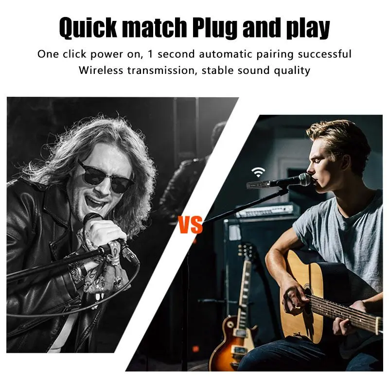 Wireless Microphone System, 1 Set USB Rechargeable Wireless Microphone Transmitters with Receiver, Professional Wireless Microphone Transmitter for Guitar & Amplifier, Audio 6