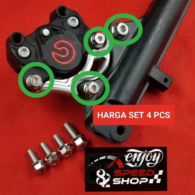 Paket baut probolt kaliper 2p / 2piston brembo / ktc untuk breket Mio sporty 5tl & Mio smile (harga set 4 biji)