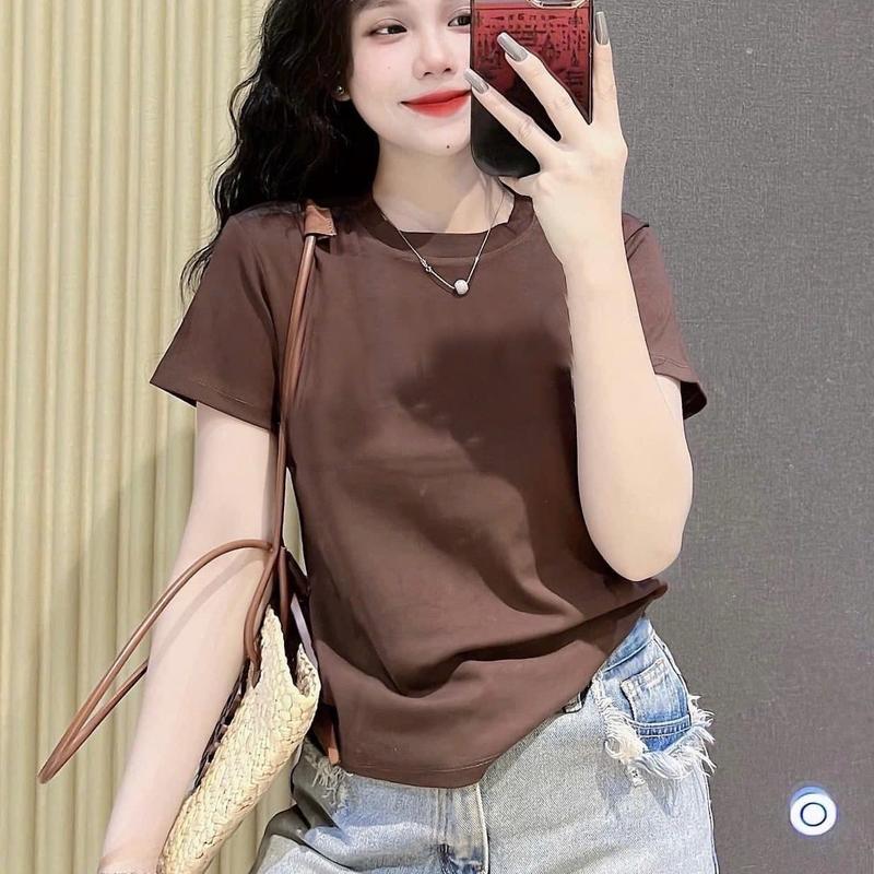 Áo thun trơn form vừa thun cotton thái co giãn size 35 - 68kg Nữ Women Cổ Tròn Top M161 3