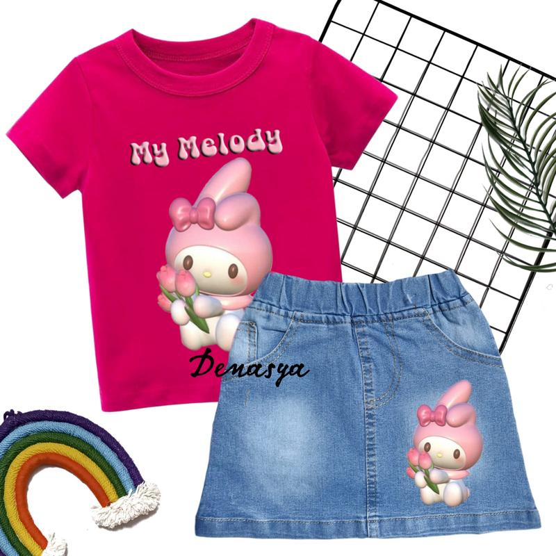 SETELAN ANAK PEREMPUAN / SETELAN ROK JEANS ANAK MOTIF CINNAMOROLL / ROK KUROMI 1-8 TAHUN 4