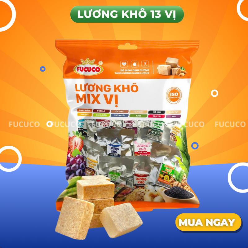 Gói 1 kg Lương Khô Mini FUCUCO Mix 13 Vị Hấp Dẫn Vị Mới Macca - Sử Dụng Tiện Lợi Bổ Sung Năng Lượng