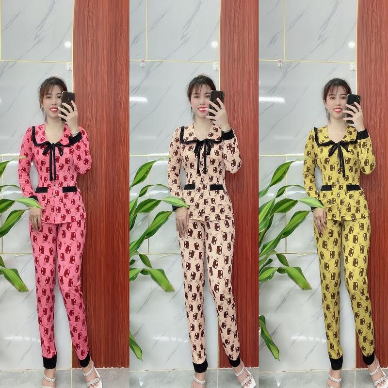Mã Pijama Tay Dài Cổ Bèo Có Cột Dây, Chất Thun Có Độ Co Giãn, Size 40-75kg