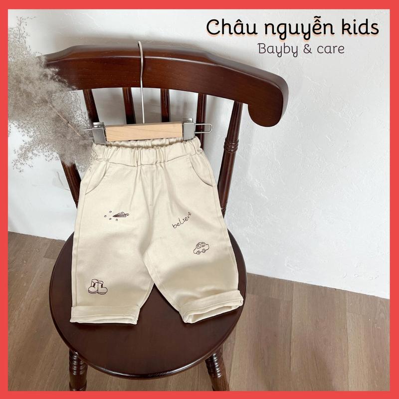 [QCCC-Form to giảm 1 size] Quần baggy chất thô mềm nhẹ thêu họa tiết xinh xắn cho bé trai bé gái Châu nguyễn kids