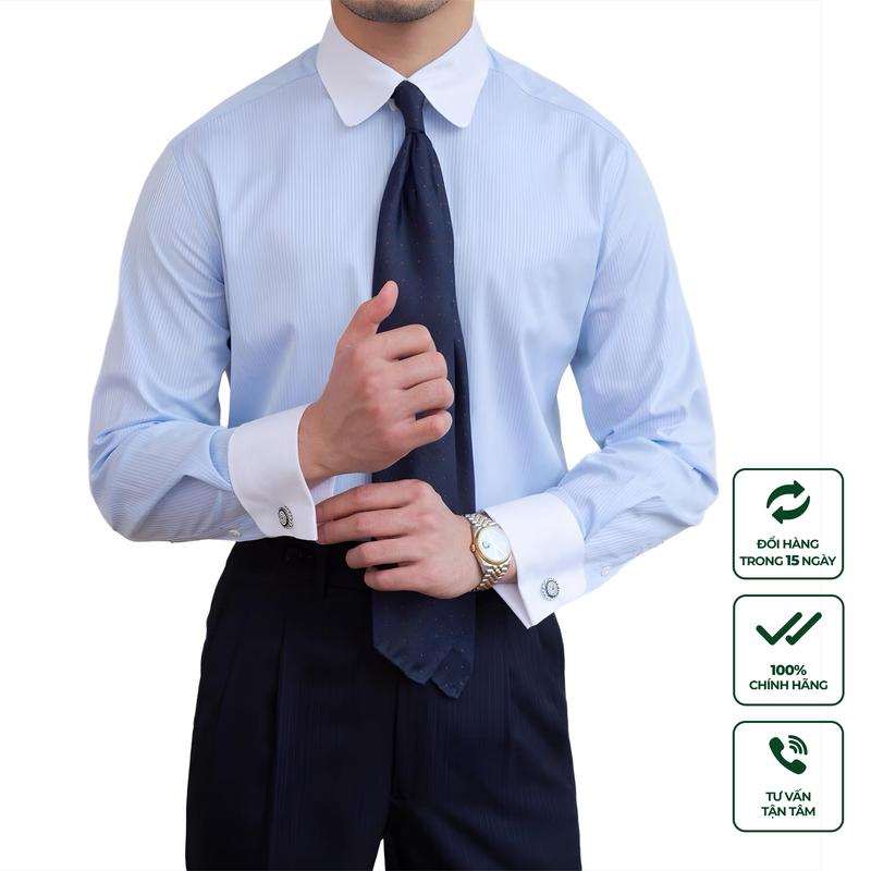 Áo Sơ Mi Nam Tay Dài Cao Cấp Harold Winchester + Cufflinks Thiết Kế Sang Trọng Đi Tiệc, Đi Chơi Vải 100% Cotton Thoáng Mát, Co Giãn Chống Nhăn, Đứng Form Slimfit Tôn Dáng,Thanh Lịch - Hàng Cao Cấp Menswear Dài Tay