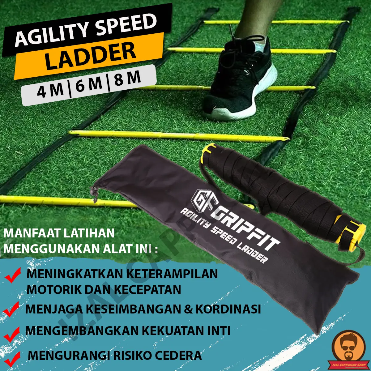 Agility Ladder 4 ,6 ,8 Meter / Tangga Ketangkasan Kelincahan / GRIFFIT LADDER / Tangga Ketangkasan Dengan Bahan PREMIUM Outdoor Hammock  Bell Hanger Futsal Sepak Bola Badminton