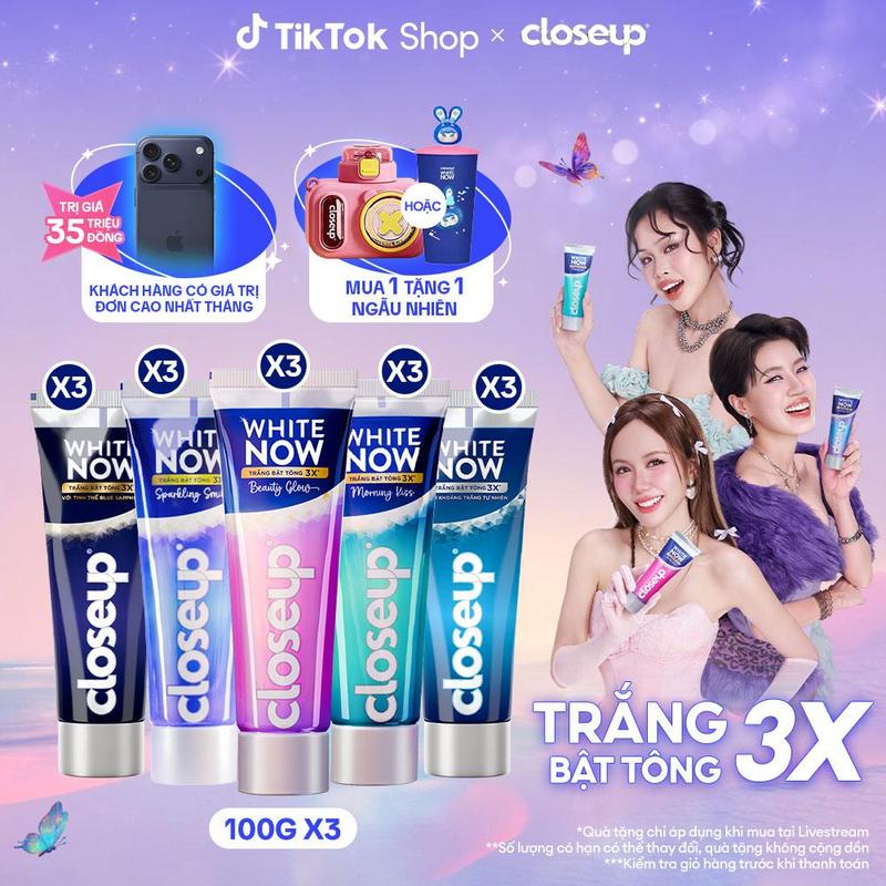   KOL Live 5  Combo 3 Kem đánh răng Closeup White Now - Trắng Bật Tông 3X từ Công nghệ Ánh Sáng Xanh - Tinh Thể Blue Sapphire 100g  5  