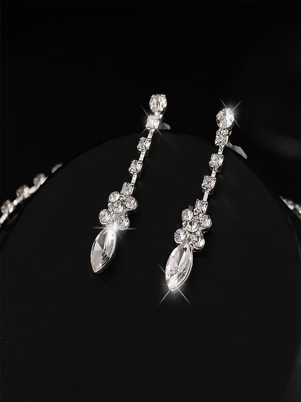 Women's Elegant Trendy Exquisite Rhinestone Necklace & Earrings, Fashion Jewelry Set for Party & Daily Clothing Decor, Birthday Gift 5
