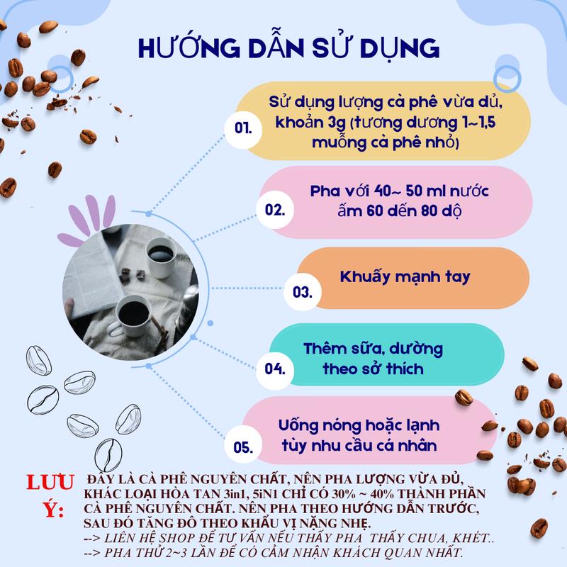 Cà phê hòa tan nguyên chất Robusta & Arabica, cafe đen hòa tan không đường Black Coffee, đắng vừa chua nhẹ 6