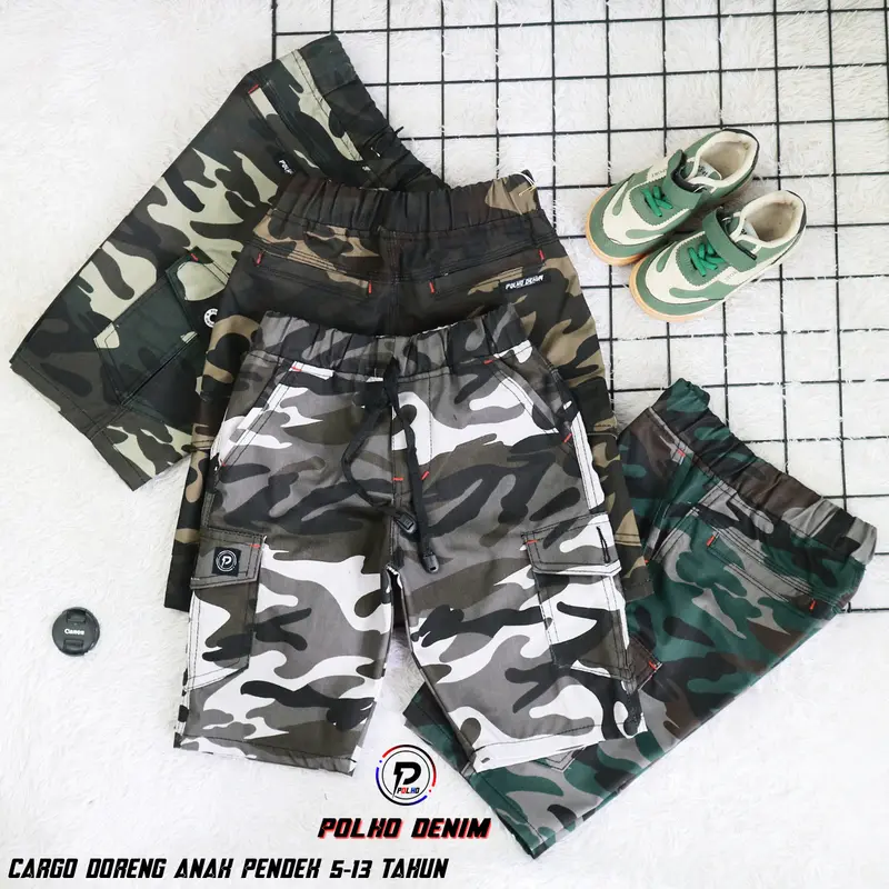Celana Anak Cargo Doreng Pendek 5-12 tahun by POLHO DENIM 0