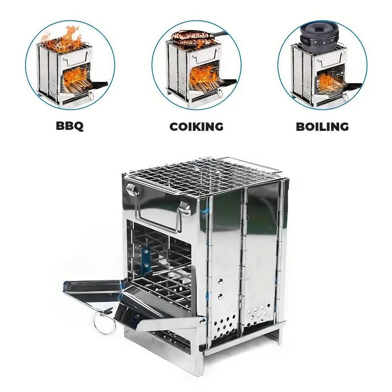 Portable Foldable Barbecue Grill, 1 Count Stainless Steel Small Lightweight Barbecue Stove, Multifunctional Stove for Camping, Picnic, Barbecue 8