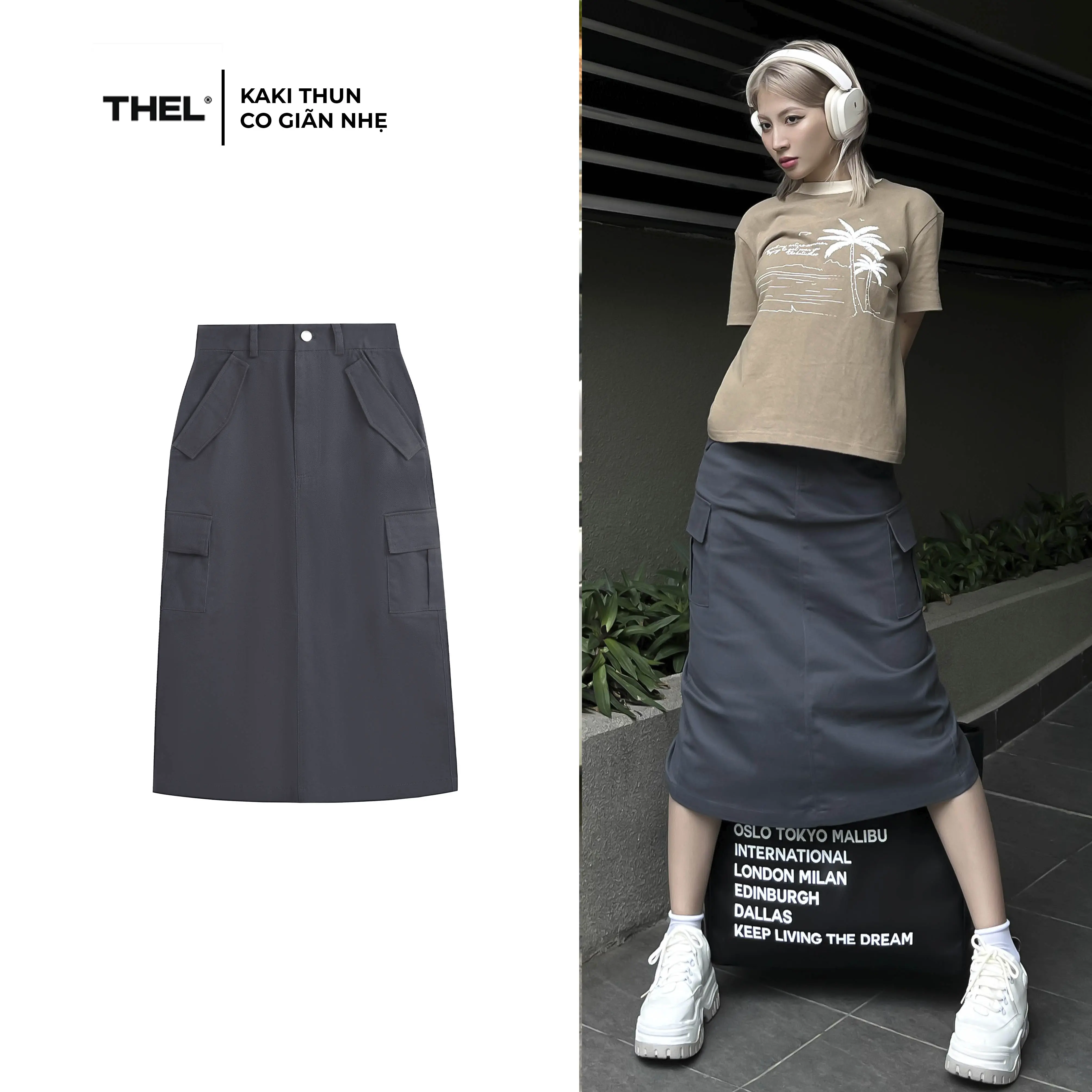 Chân váy dài túi hộp THEL Cargo Midi Skirt