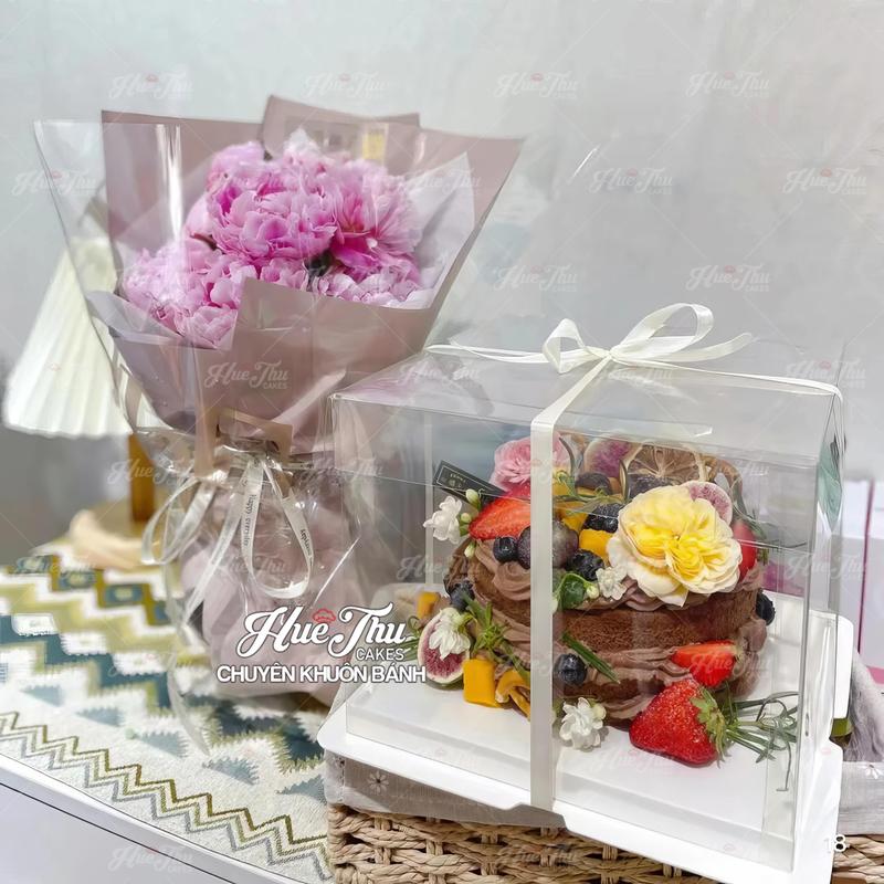 Hộp đựng bánh Mica Vuông trong suốt 11/13/16/22/26/28/30/32/34/36cm (cao 15-45cm, kèm đế) đựng bánh sinh nhật, quà tặng 2